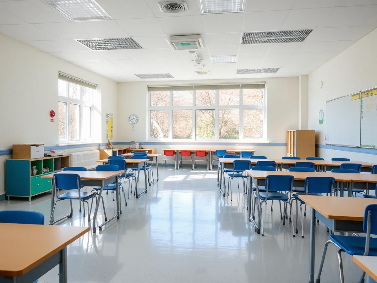 Clean bright UK primary school classroom